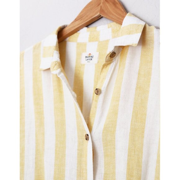 Marine Layer Dana Striped Shirt Yellow White Button Down Top Linen Blend S $88 - Picture 9 of 15
